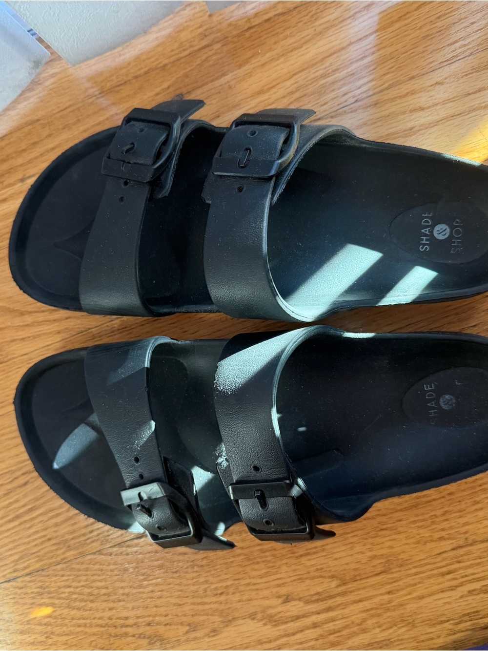 Shade & Shore women' Black Double-Buckle Slide Sandals